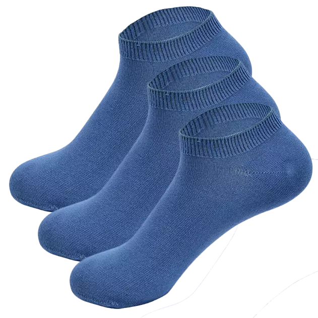 Übersicht: 3 blaue Knöchelsocken
