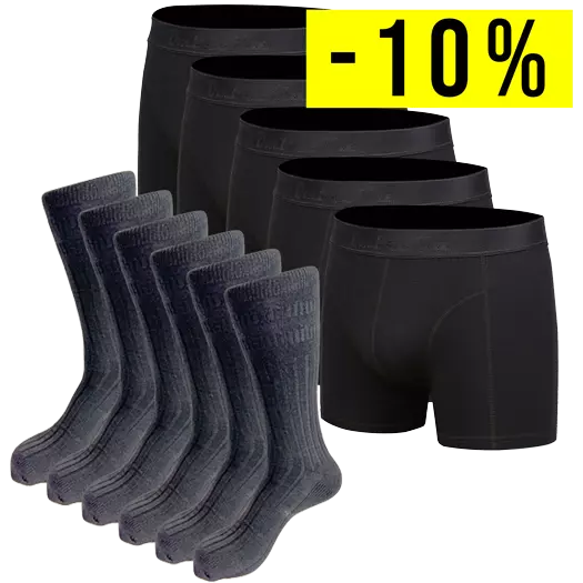 5 Schwarze Bambus Unterhose und 6 Schwarze Strümpfe aus Wolle ohne Gummibund